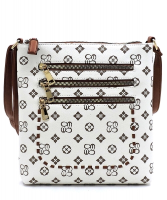 Monogrammed Whipstitch Multi Zip Pocket Crossbody Bag CS2744 IVORYTAN